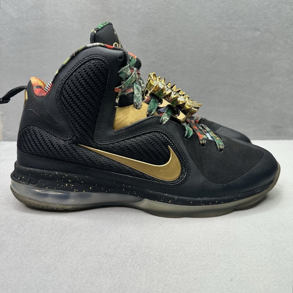 Mens Size 8.5 Nike LeBron 9 IX Watch The Throne Basketball Shoes Black Gold 2022